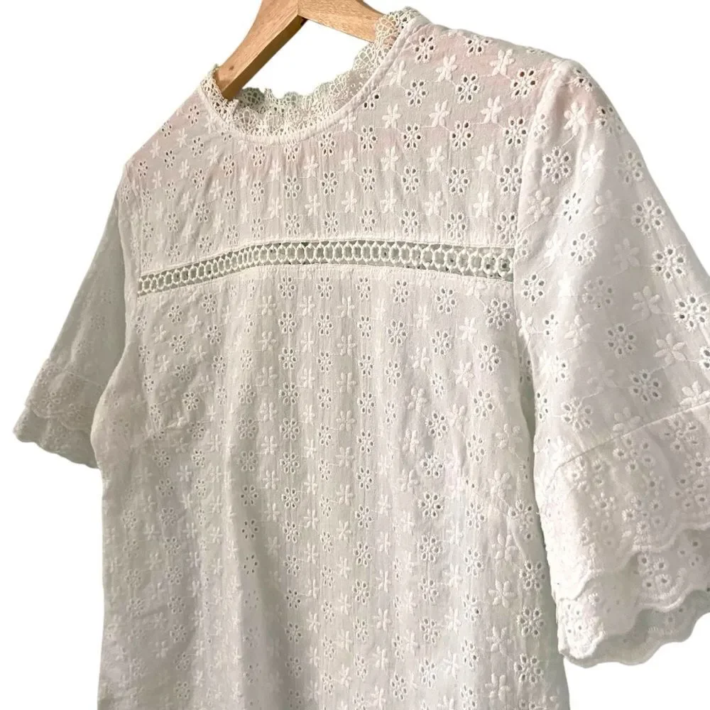 Miss Kelly 1999 White Eyelet Lace/Floral Top in Size Large - Picture 3 of 8